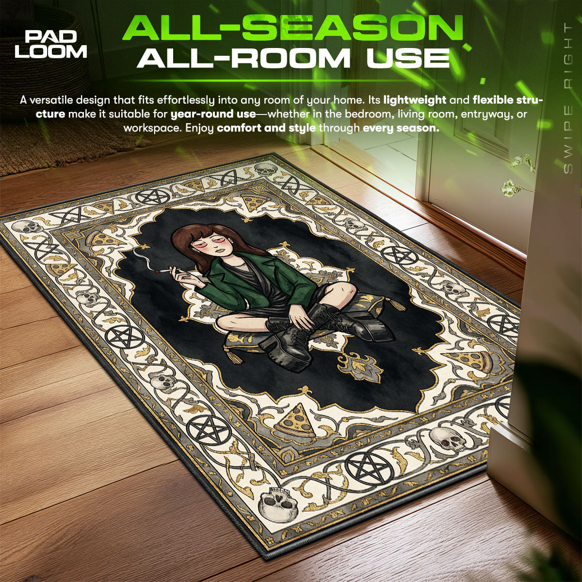 Daria Morgendorffer Occult Pizza 90s Grunge Floor fan rug — premium quality print