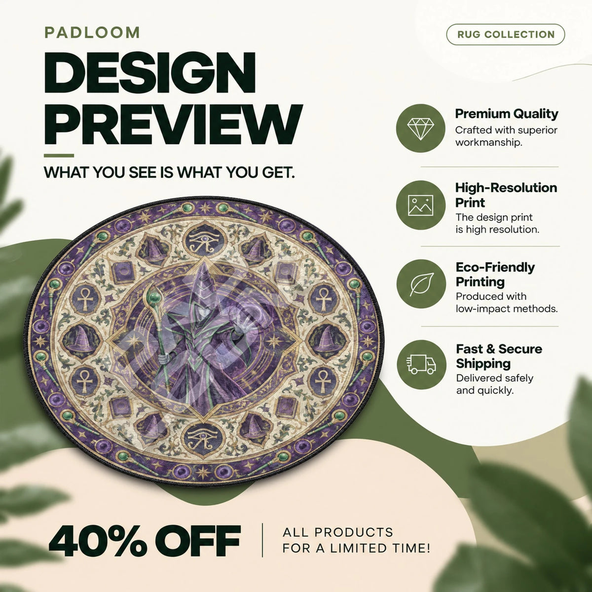 Dark Magician Casting Yu-Gi-Oh round rug full design preview