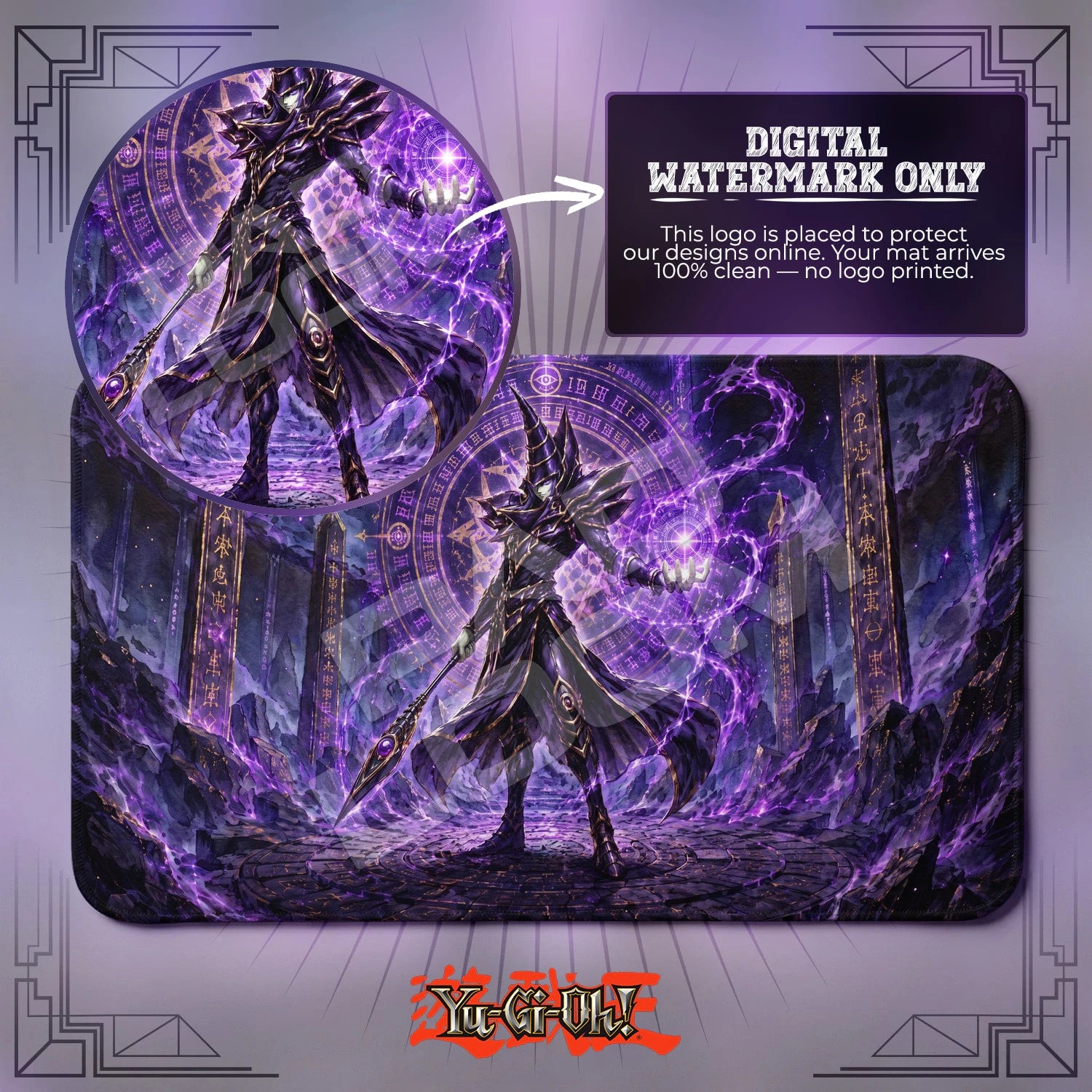 Dark Magician Eclipse artwork close-up on Yugioh playmat
