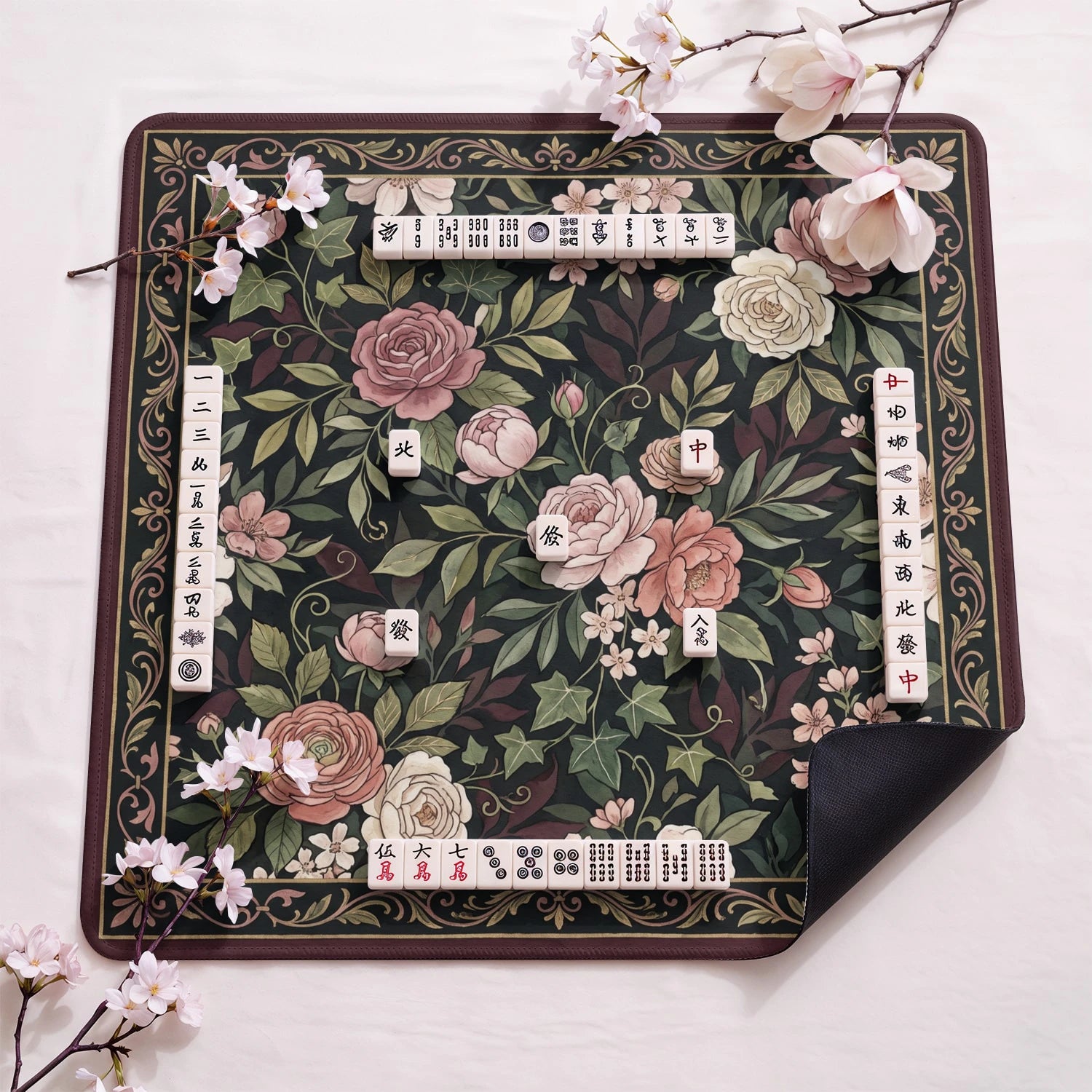 Dark Rose Garden Mahjong Mat - Mah Jongg Mat