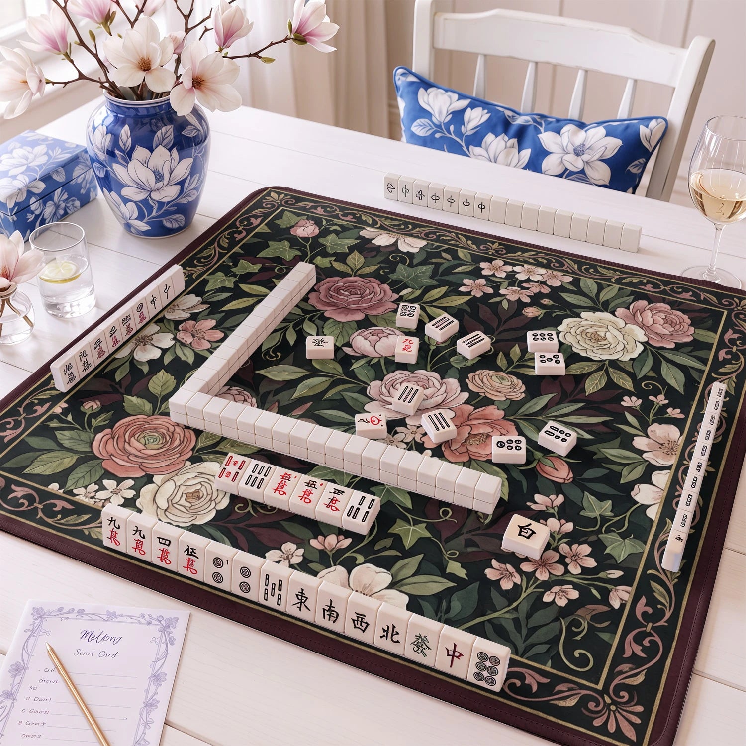 Dark Rose Garden Mahjong Mat - Mah Jongg Mat
