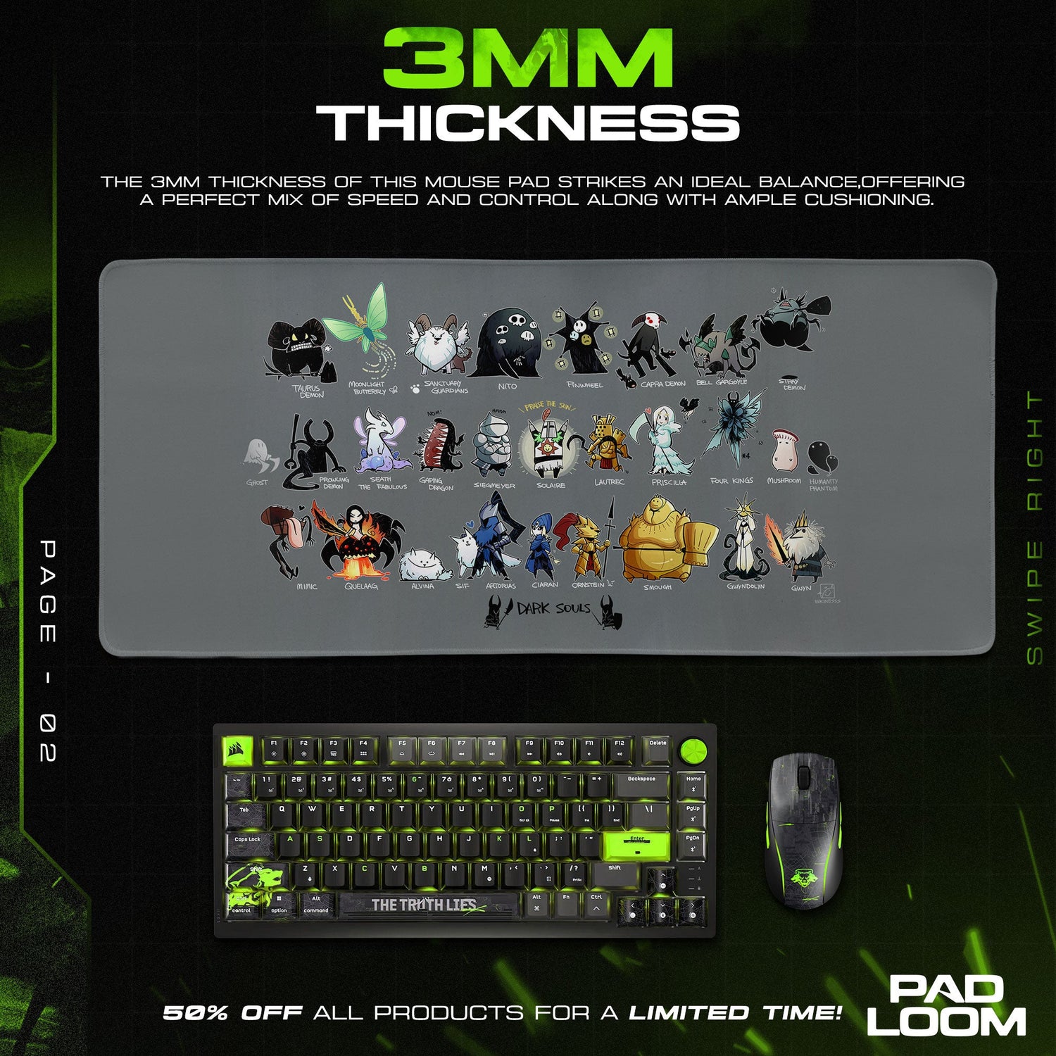 Dark Souls Mouse Pad, Chibi Bosses Gamer Desk Mat Padloom