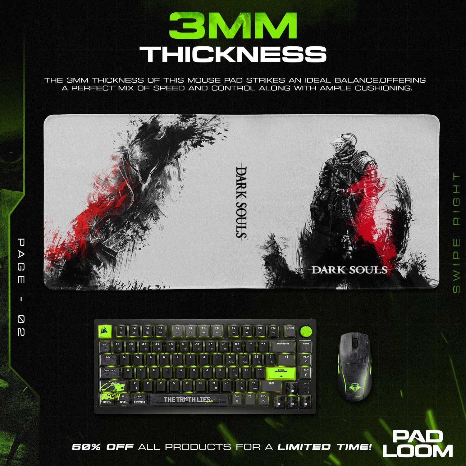 Dark Souls Mouse Pad, Warrior Brushstroke Gamer Desk Mat Padloom