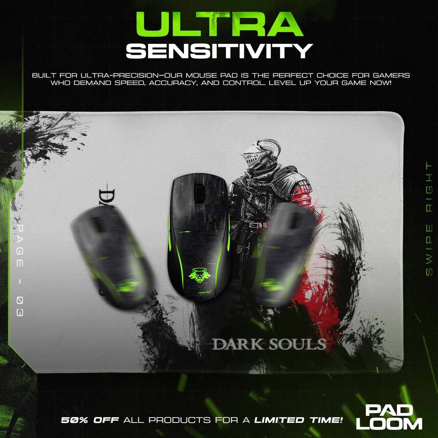 Dark Souls Mouse Pad, Warrior Brushstroke Gamer Desk Mat Padloom