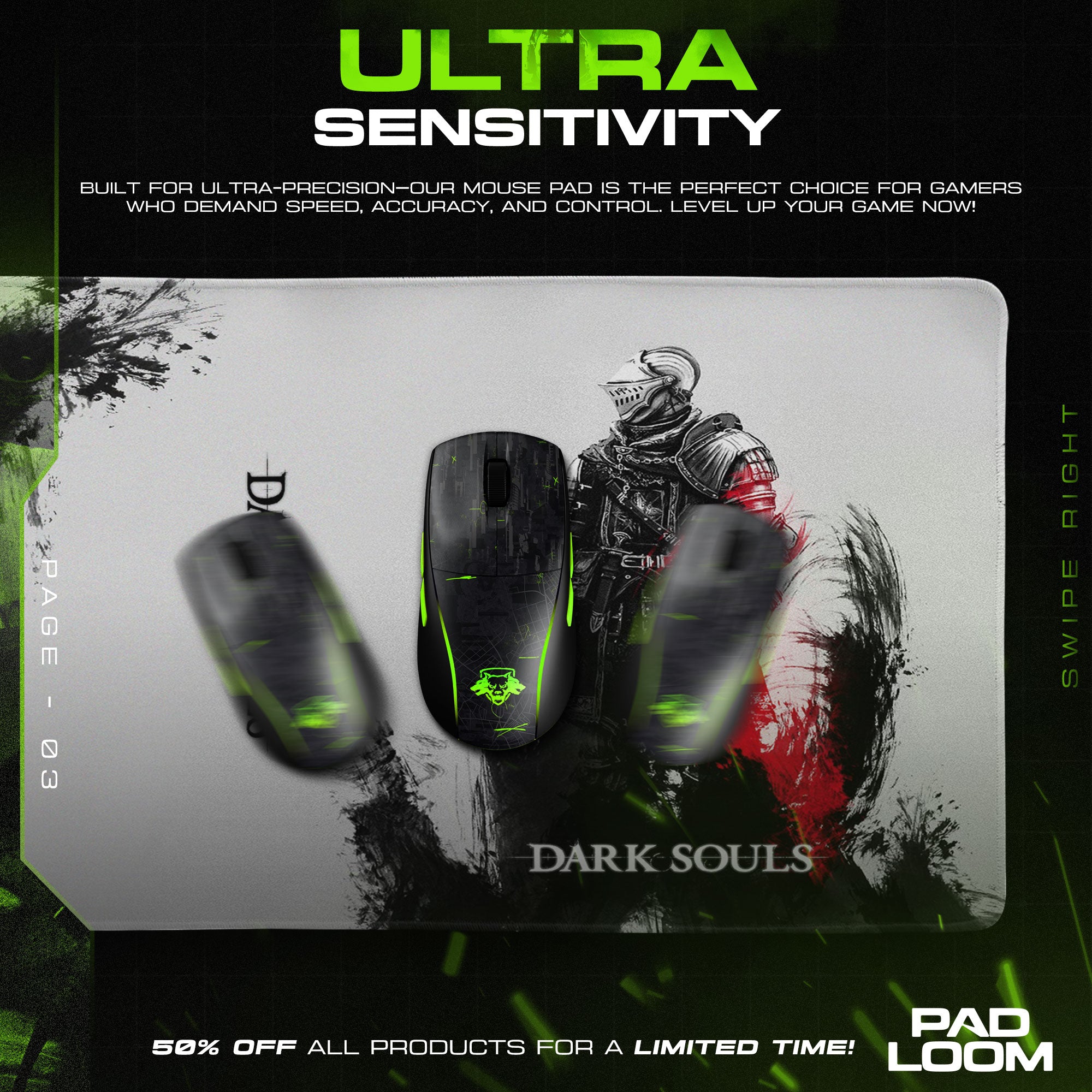 Dark Souls Mouse Pad, Warrior Brushstroke Gamer Desk Mat