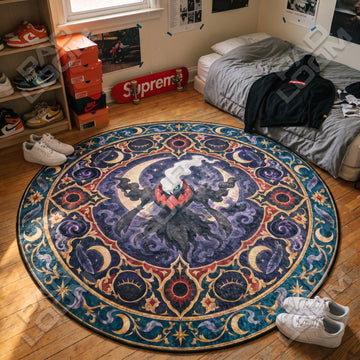 Darkrai Moonlit Pokemon round rug on a bedroom floor - Pokemon chair mat