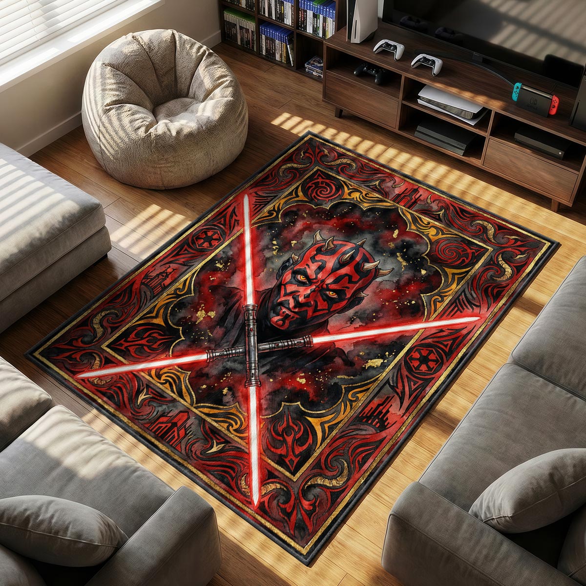 Darth Maul themed area rug for home decor fans