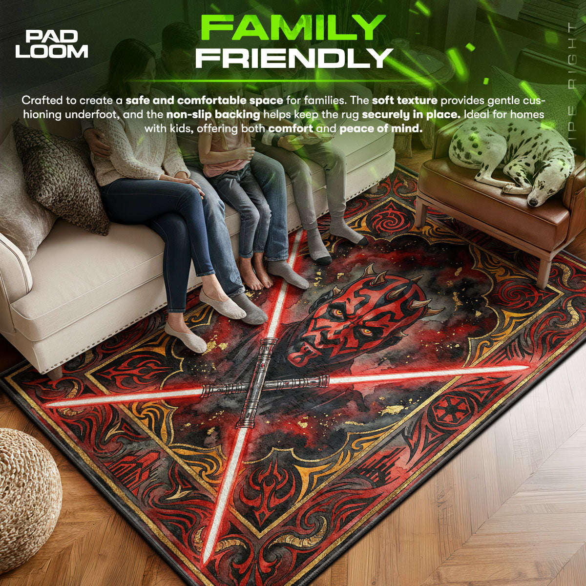 Darth area rug showing full home decor artwork