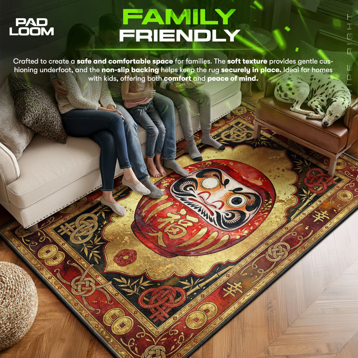 Daruma Doll Fortune Rug — Japanese Lucky Charm Area Rug