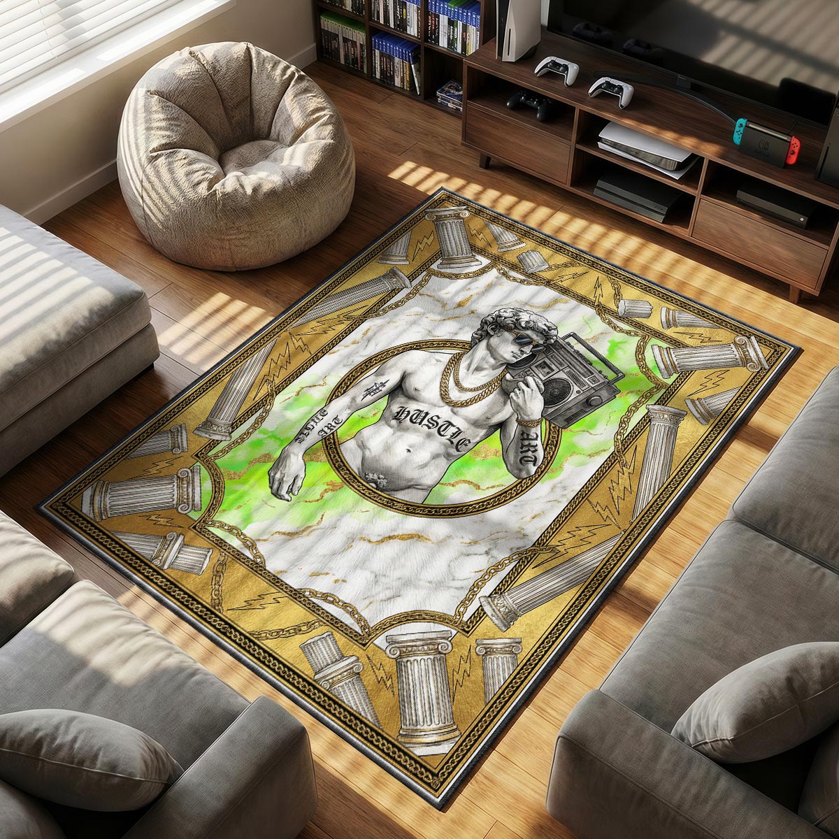 David Statue themed area rug for home decor fans