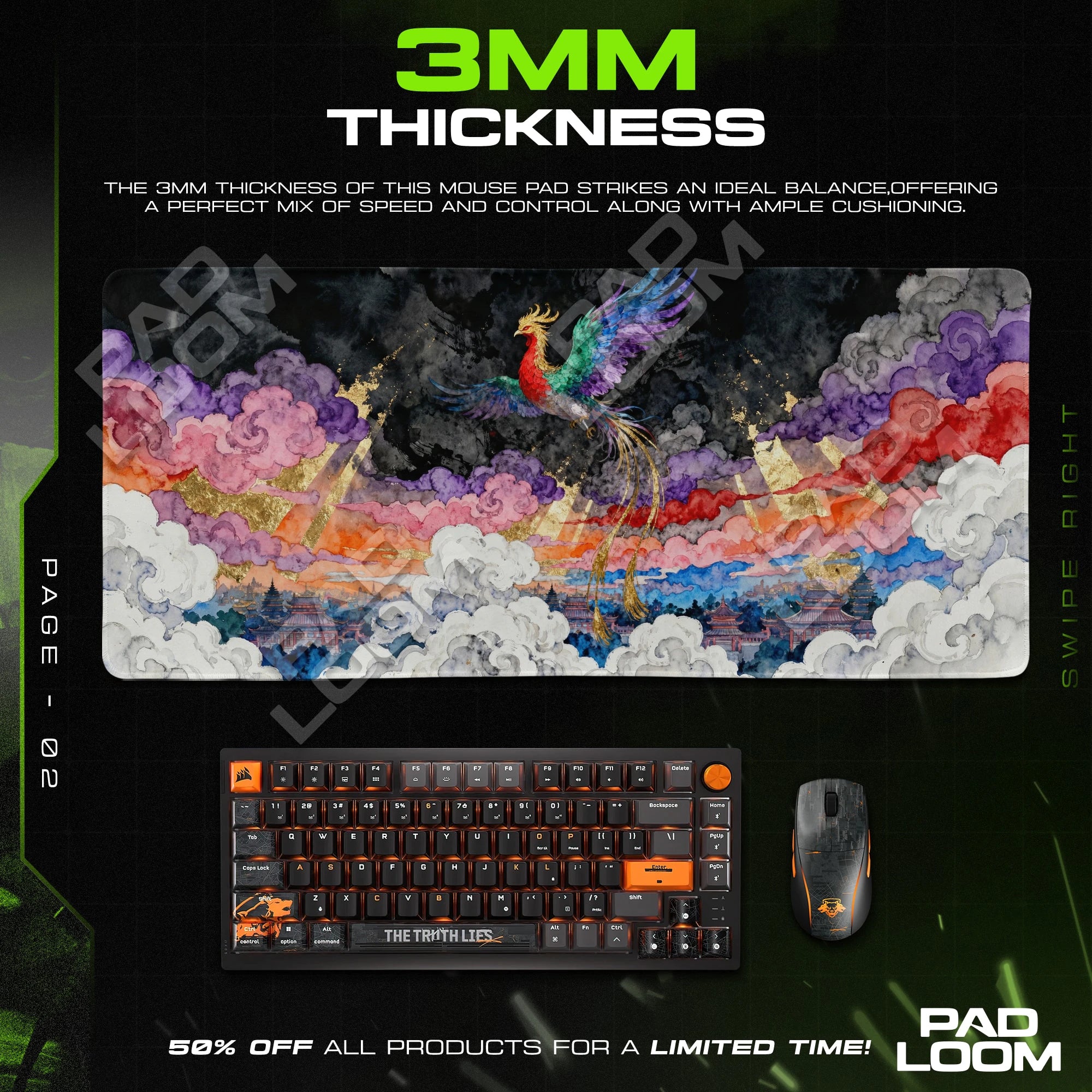 Dawn Cloud Phoenix Mouse Pad - Chinese Art Desk Mat