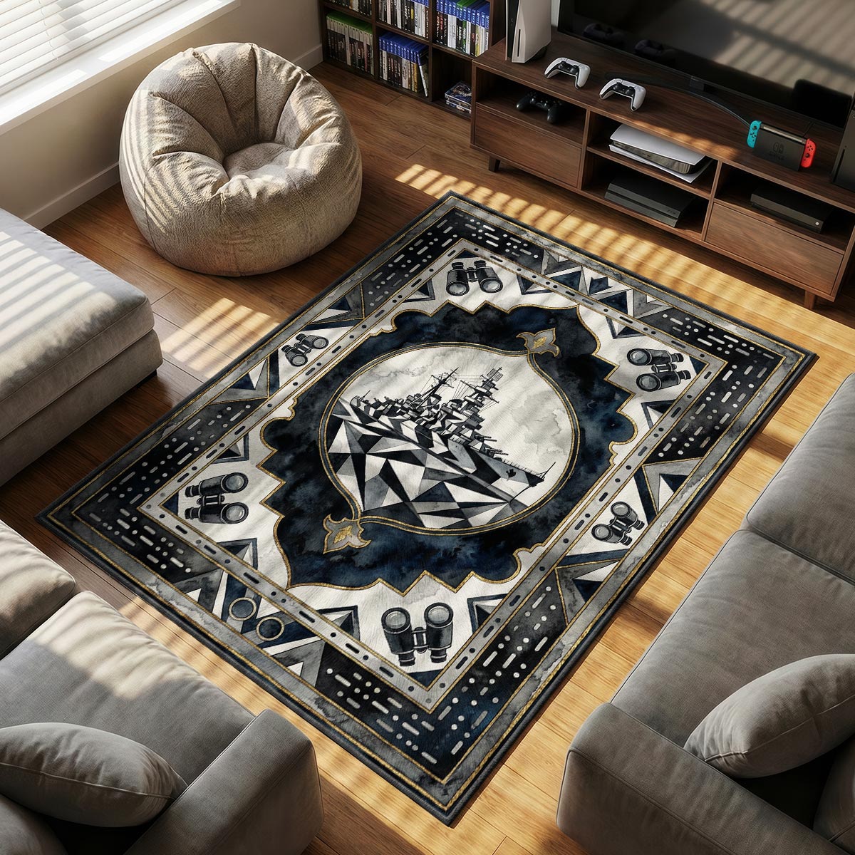 Dazzle Battleship Camo Rug - World of Warships Chair Mat