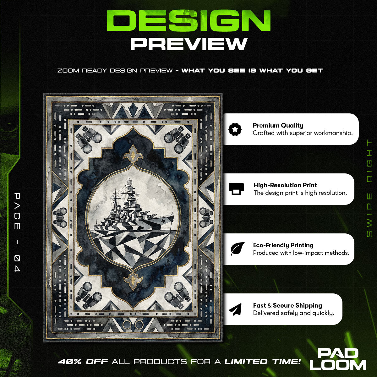 Dazzle Battleship Camo Rug - World of Warships Chair Mat