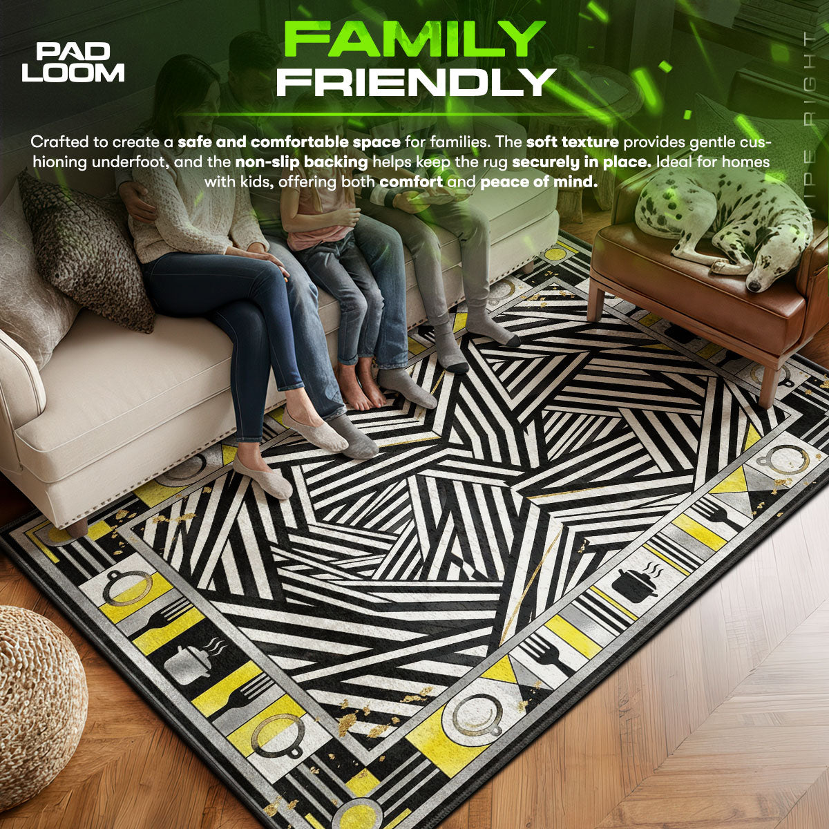Floor character design printed on rug