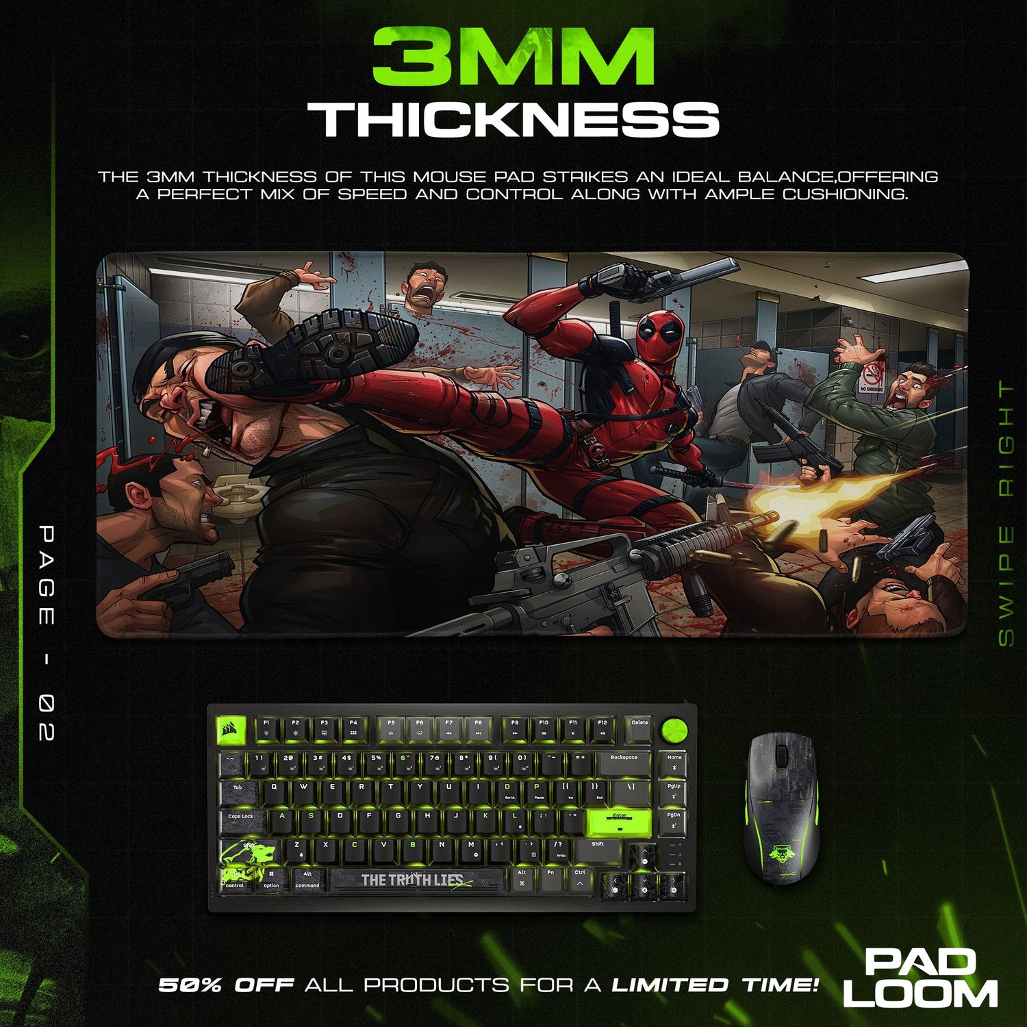 Deadpool Action Brawl Mouse Pad, Marvel Gamer Desk Mat Padloom