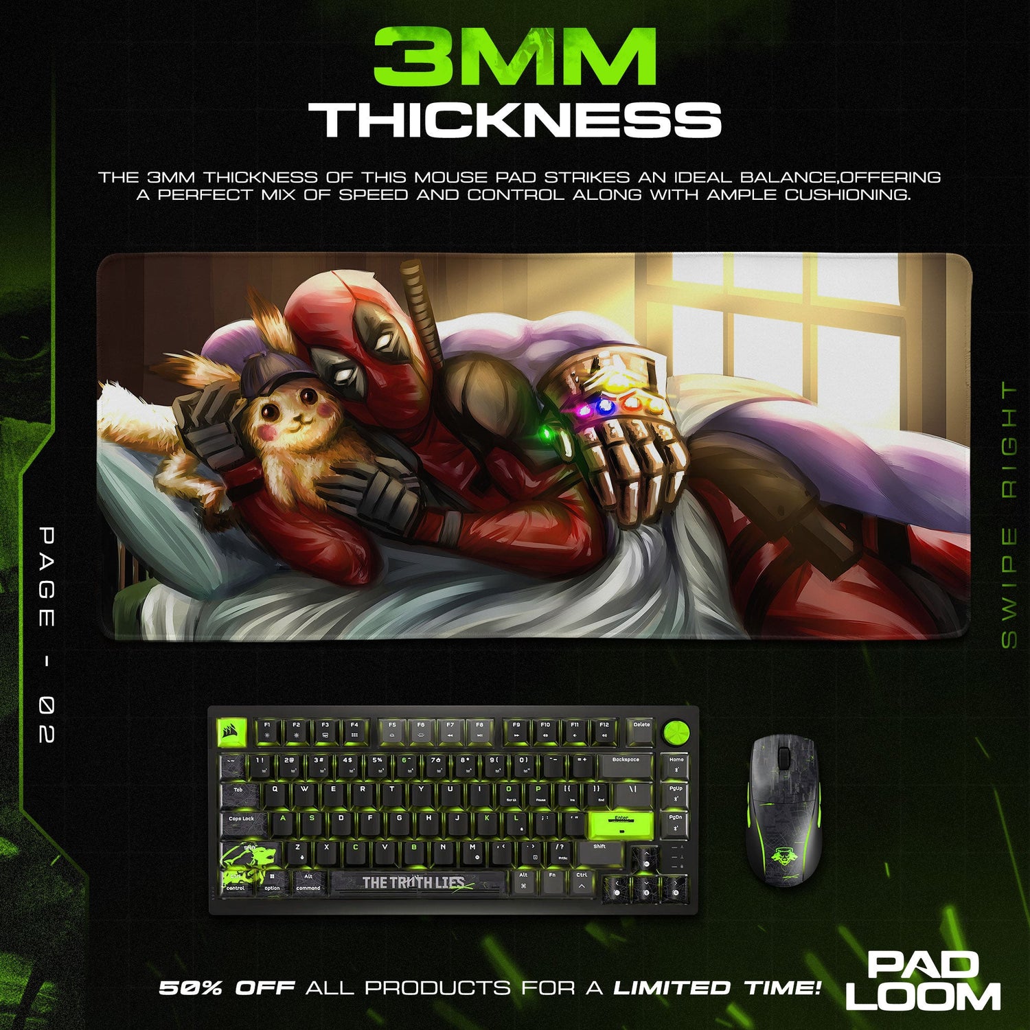 Deadpool Infinity Gauntlet Mouse Pad, Gamer Desk Mat Padloom