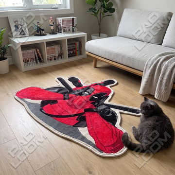 Deadpool shaped area rug, die-cut gaming room rug