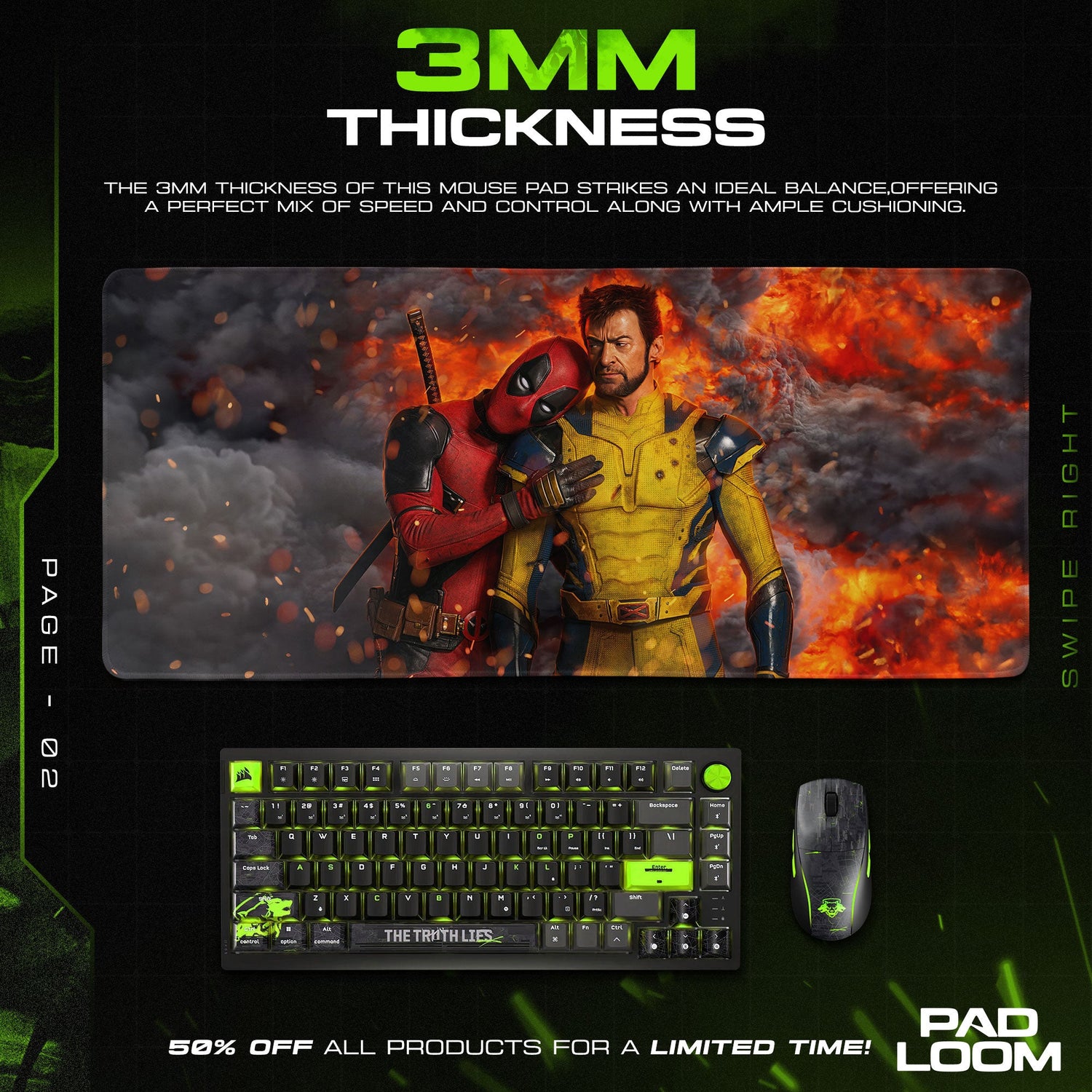Deadpool & Wolverine Fiery Duo Mouse Pad, Marvel Gamer Desk Mat Padloom