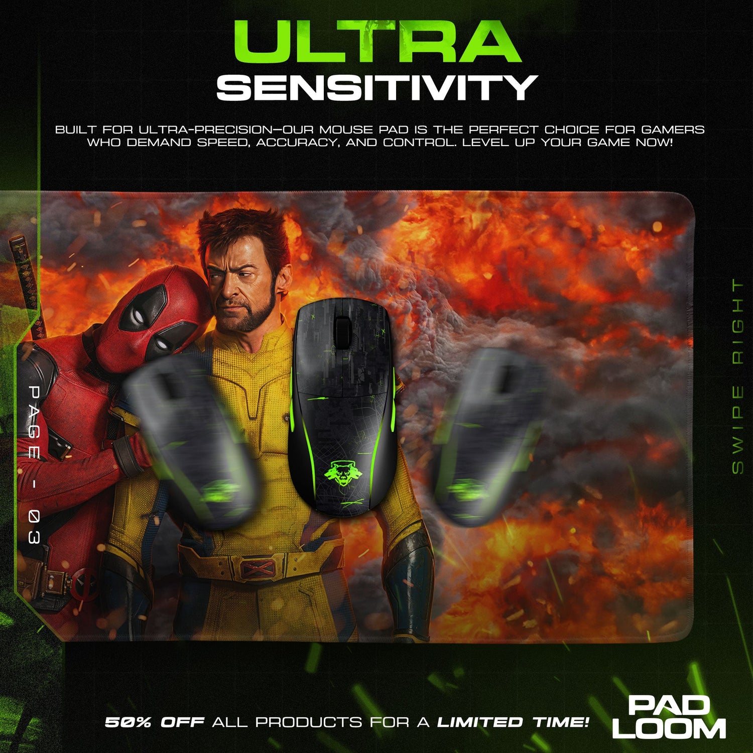 Deadpool & Wolverine Fiery Duo Mouse Pad, Marvel Gamer Desk Mat Padloom