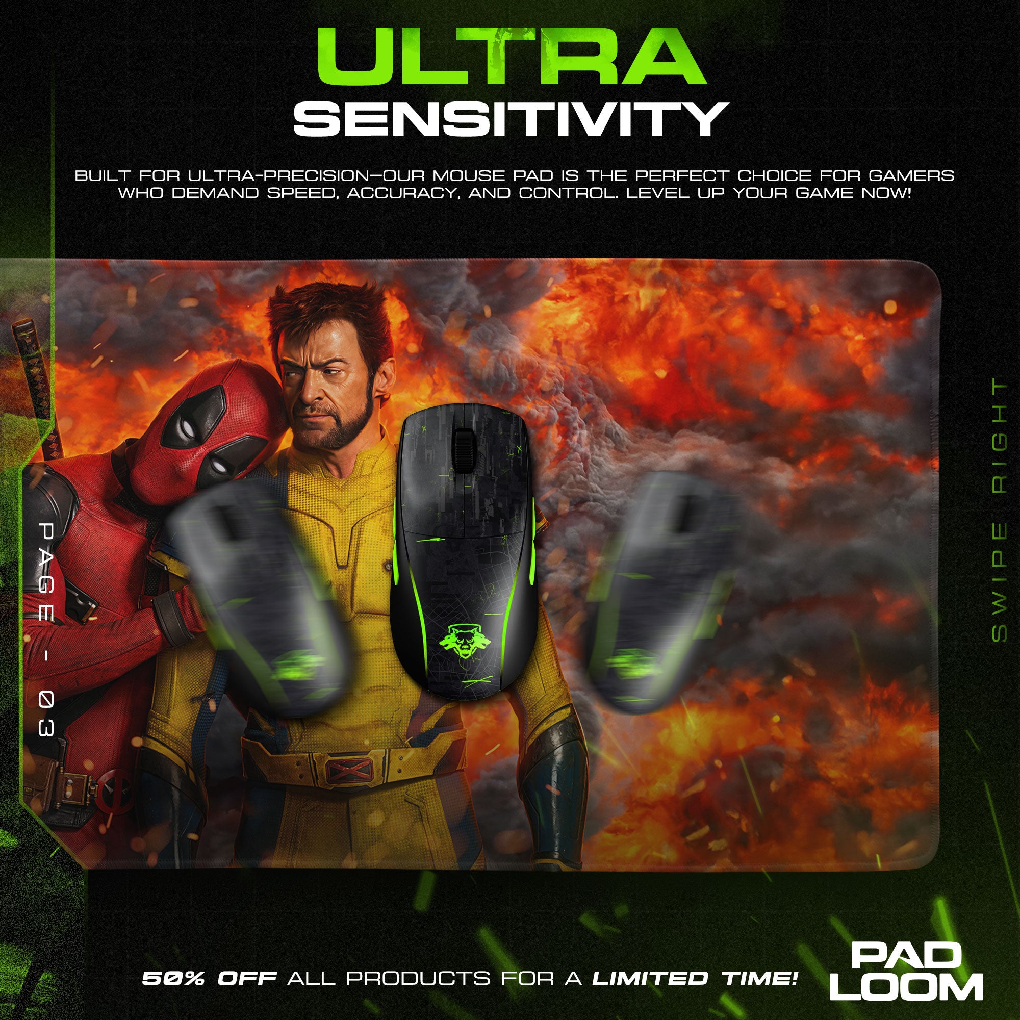 Deadpool & Wolverine Fiery Duo Mouse Pad, Marvel Gamer Desk Mat