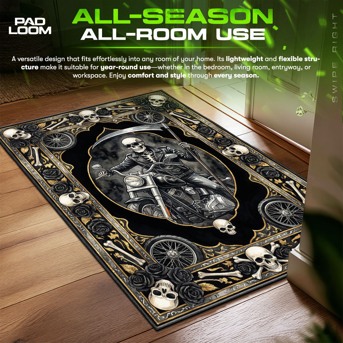 Detailed close-up of Death rug pattern