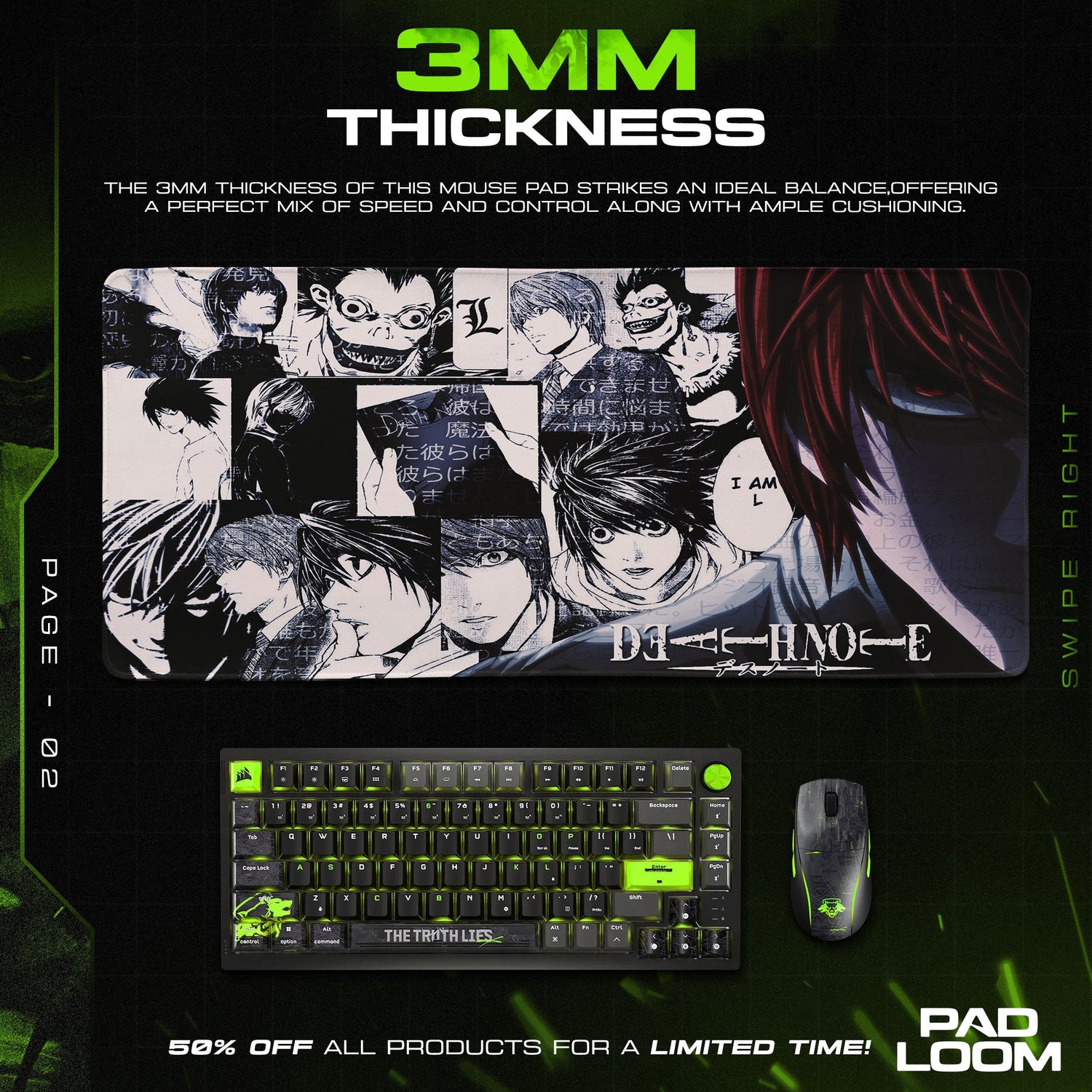 Death Note Light and L Mouse Pad, Anime Detective Desk Mat Padloom