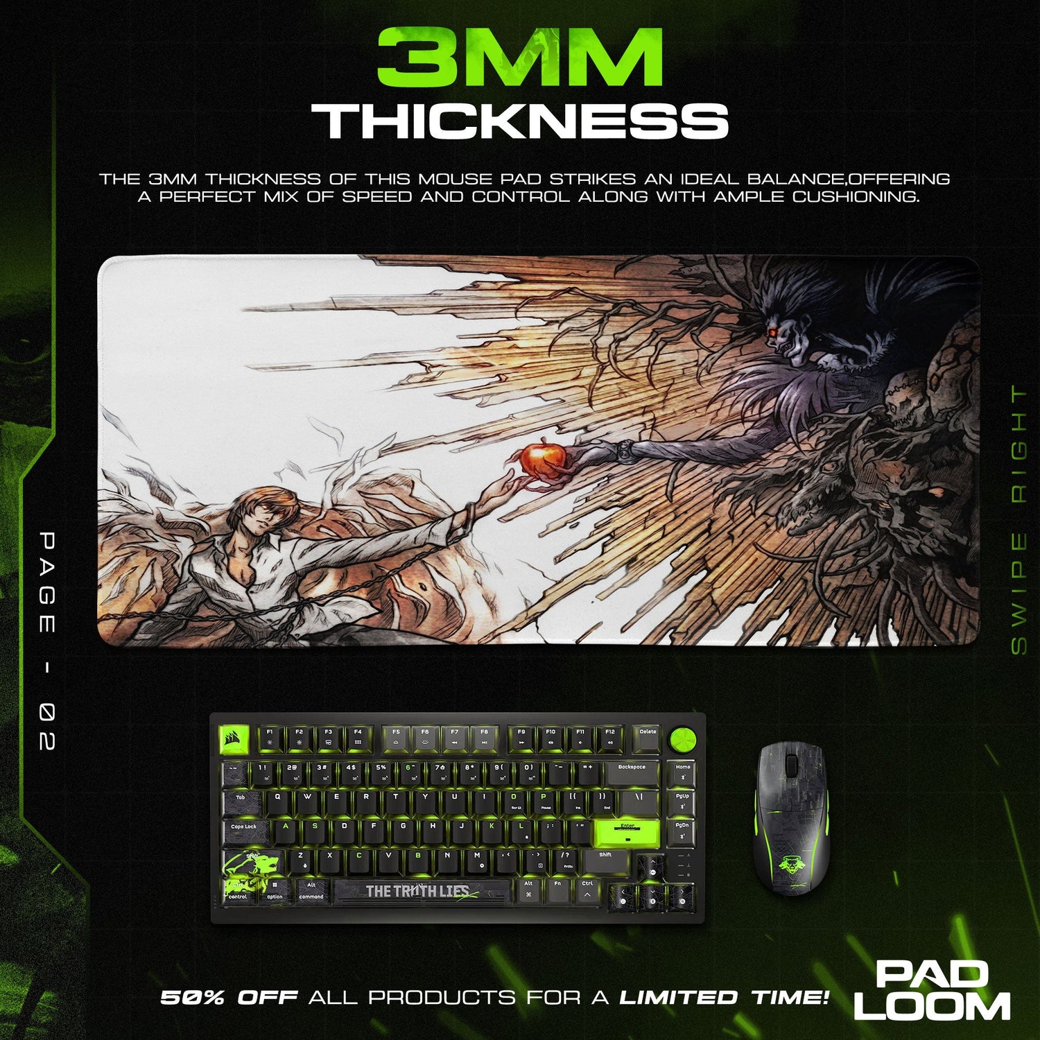 Death Note Light and Ryuk Mouse Pad, Anime Creation Desk Mat Padloom