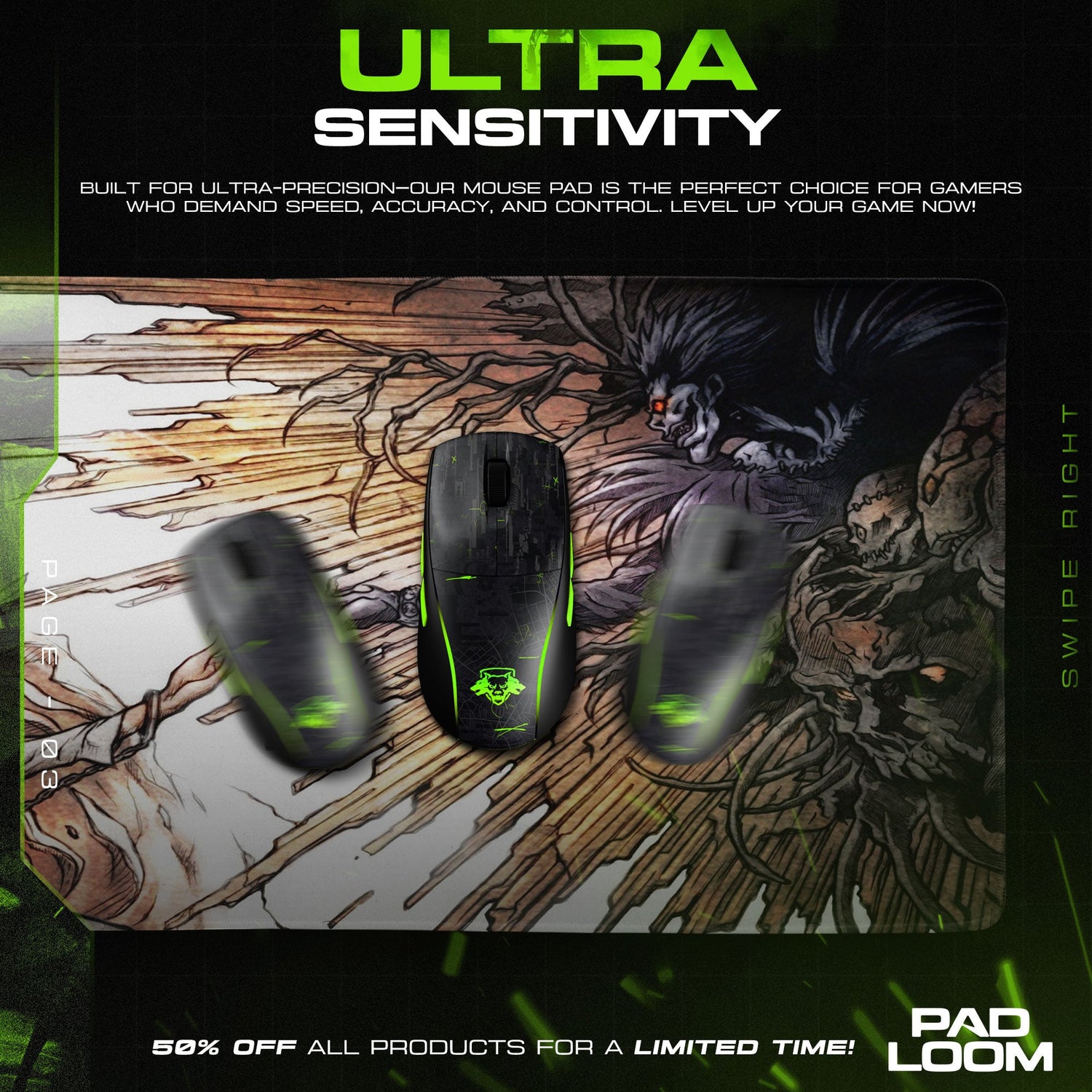 Death Note Light and Ryuk Mouse Pad, Anime Creation Desk Mat Padloom