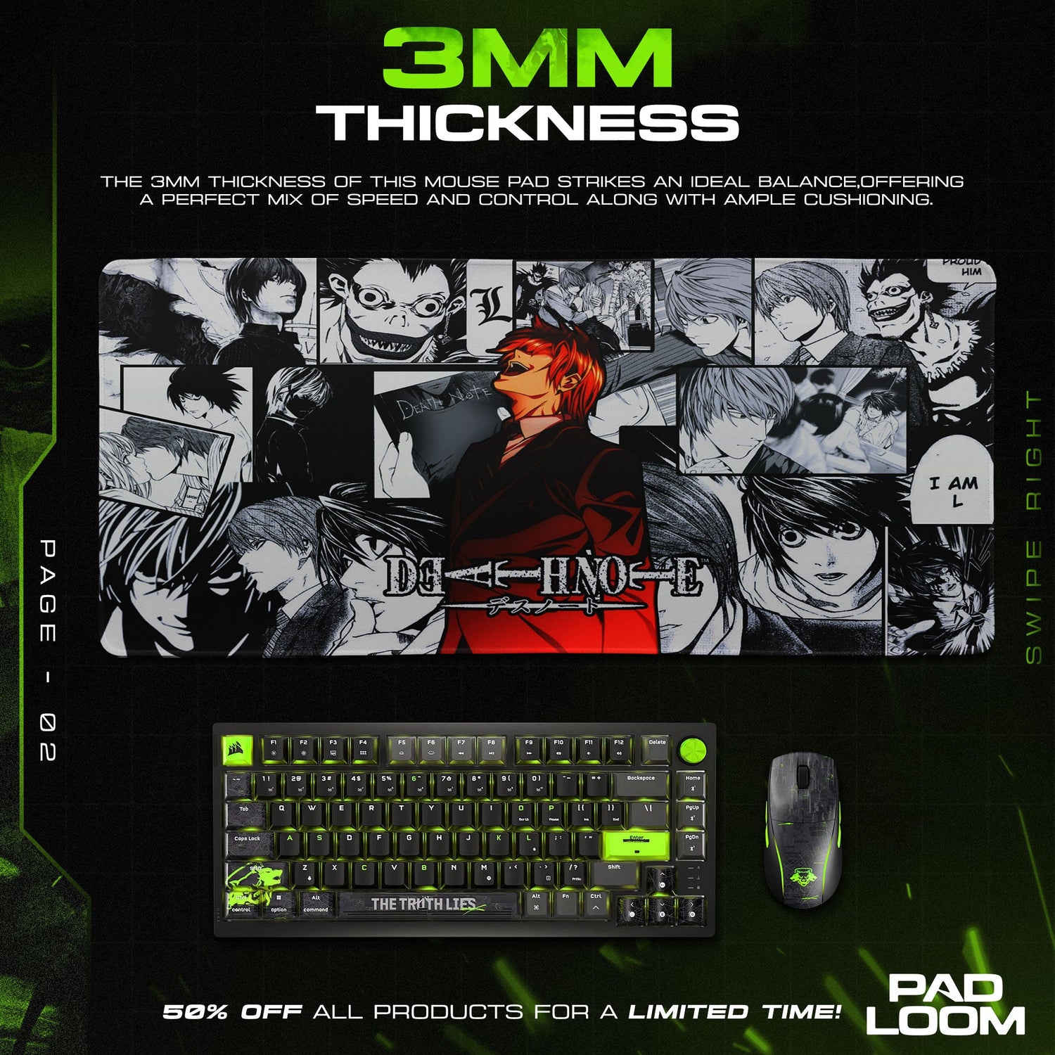 Death Note Light Yagami Mouse Pad, Anime Shadow Desk Mat Padloom