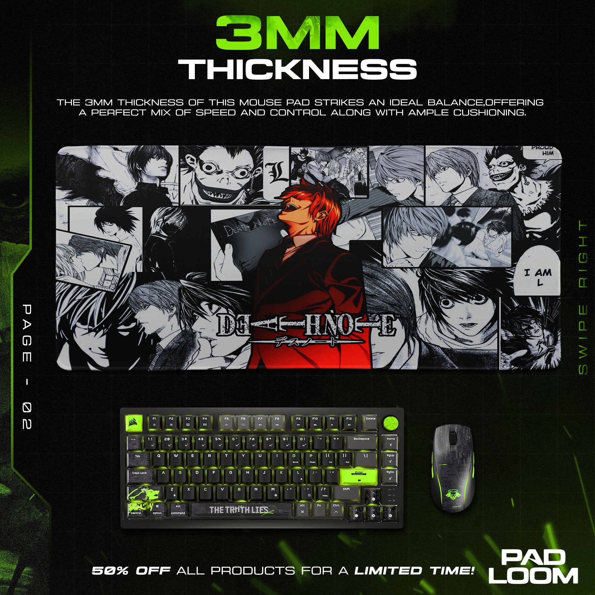 Death Note Light Yagami Mouse Pad, Anime Shadow Desk Mat