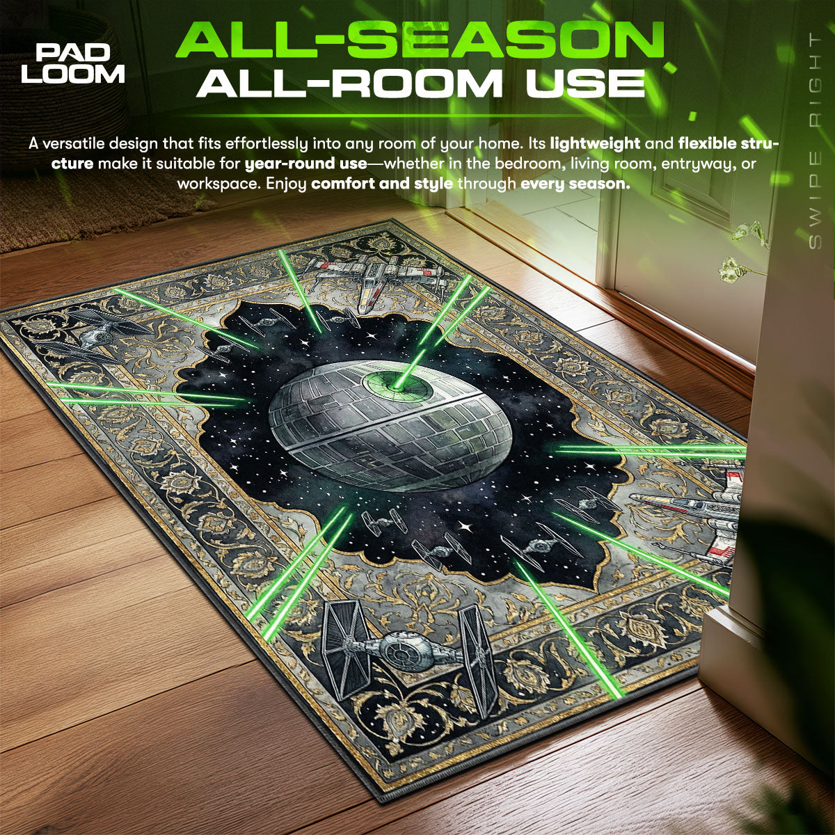 Death Star Battle Star Wars Room fan rug — premium quality print