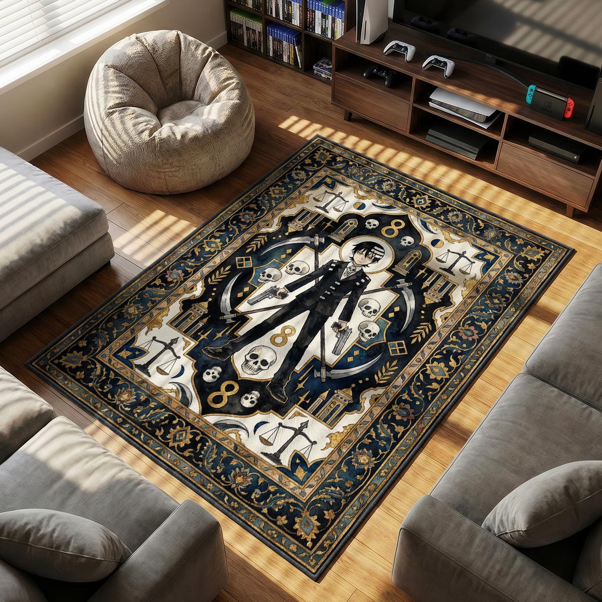 Death Kid themed area rug for home decor fans
