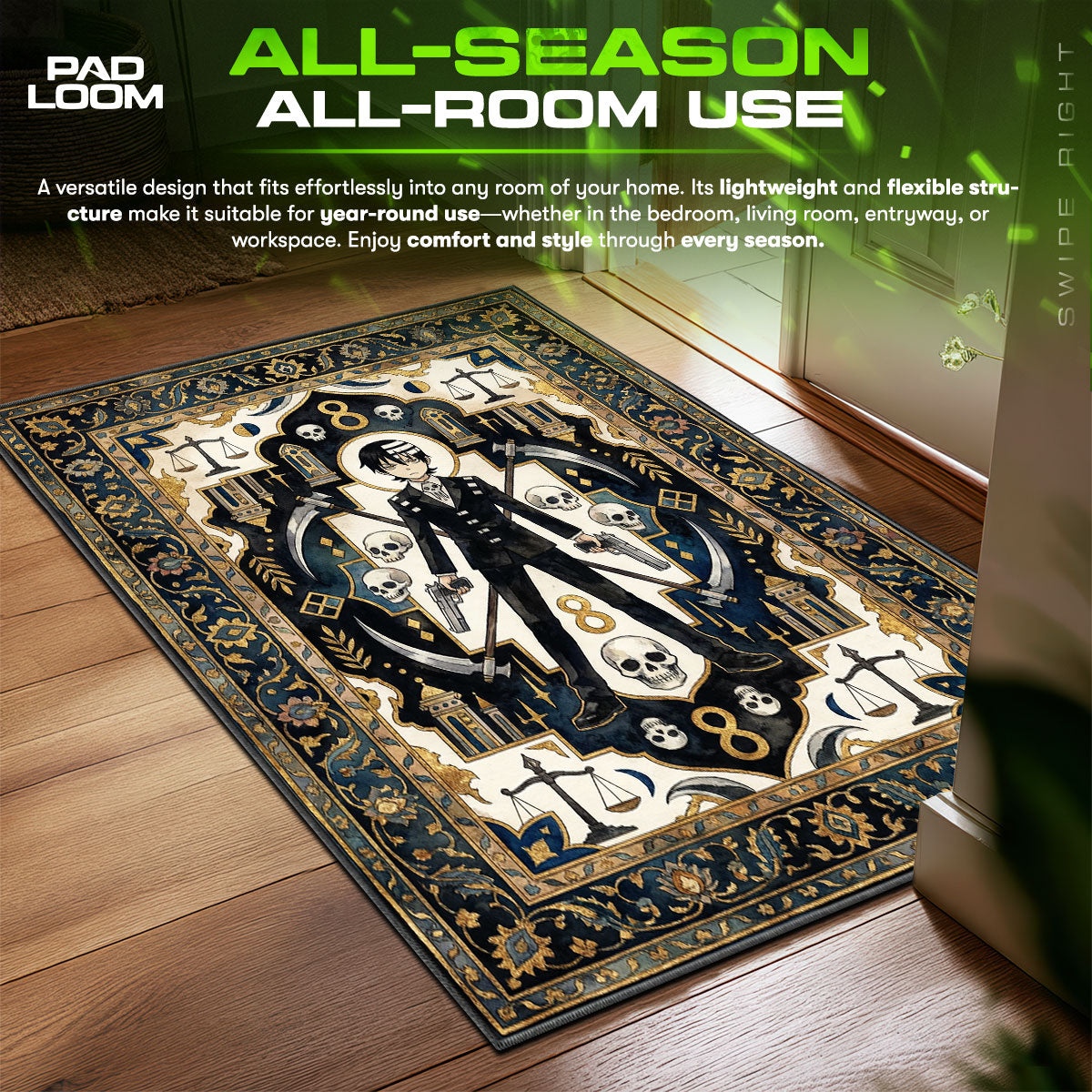 Death Kid Symmetry Soul Eater Chair fan rug — premium quality print
