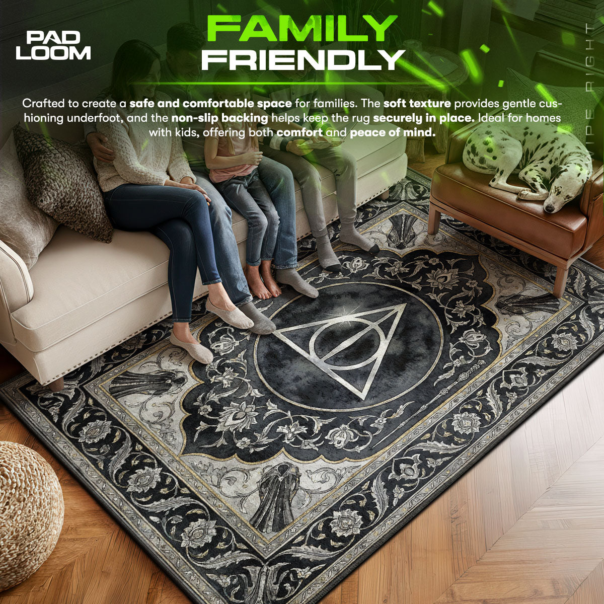 Deathly area rug showing full home decor artwork