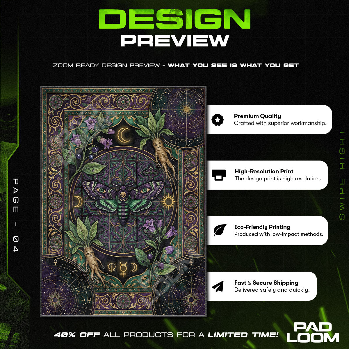 Death's Head Moth Botanical Witchcraft Area rug — main product view