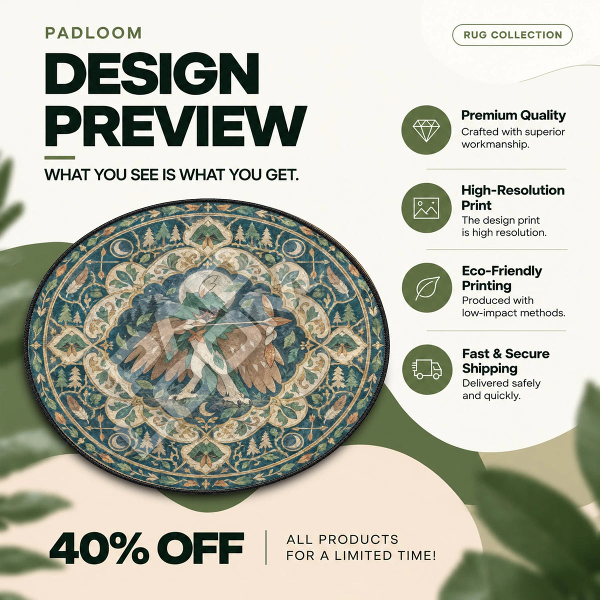 Decidueye Aiming Pokemon round rug full design preview
