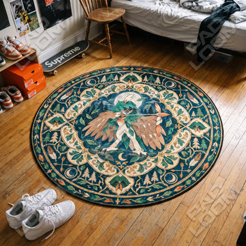 Decidueye Aiming Pokemon round rug on a bedroom floor - Pokemon chair mat