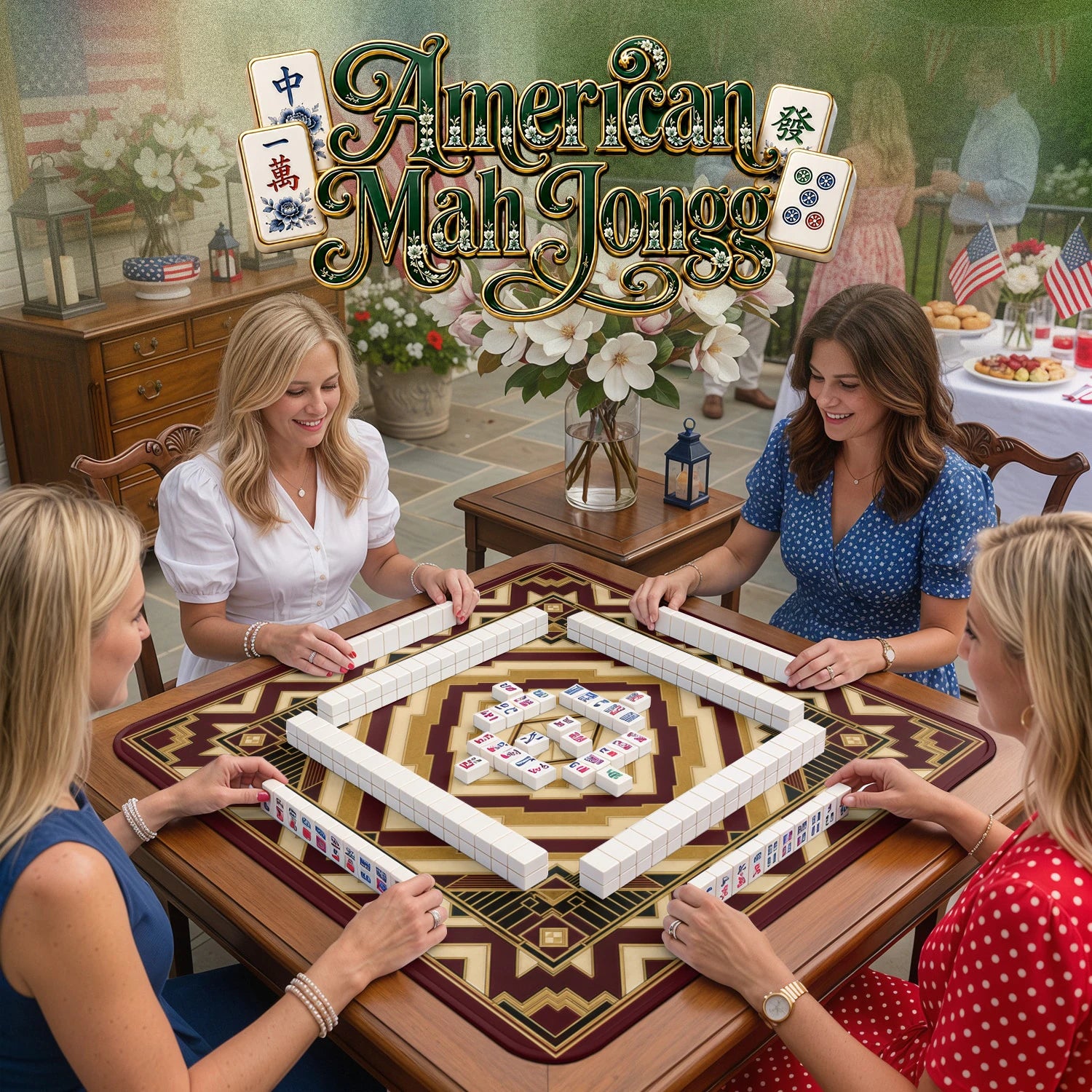 Deco Diamond – non-slip mahjong table mat detail