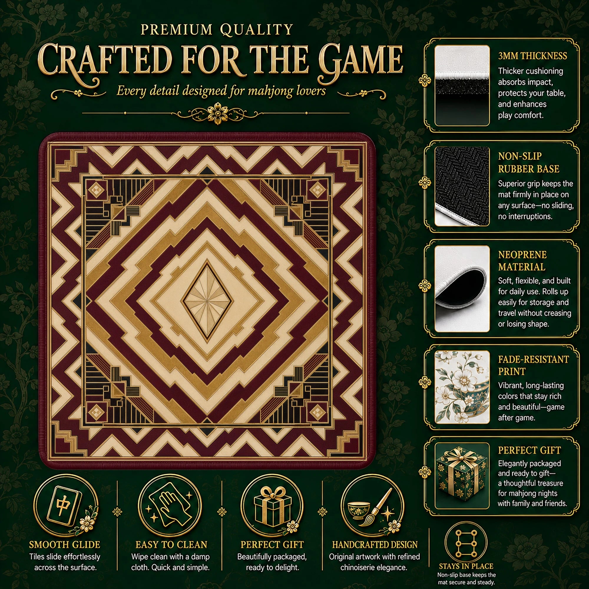 Deco Diamond Mahjong Mat – neoprene mah jongg table mat