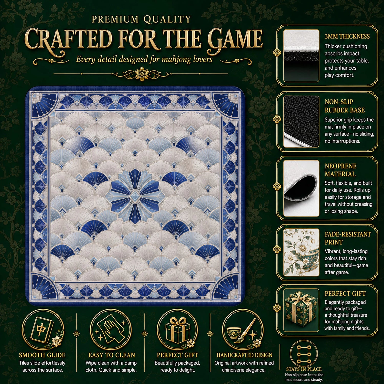 Deco Fan Mahjong Mat – neoprene mah jongg table mat
