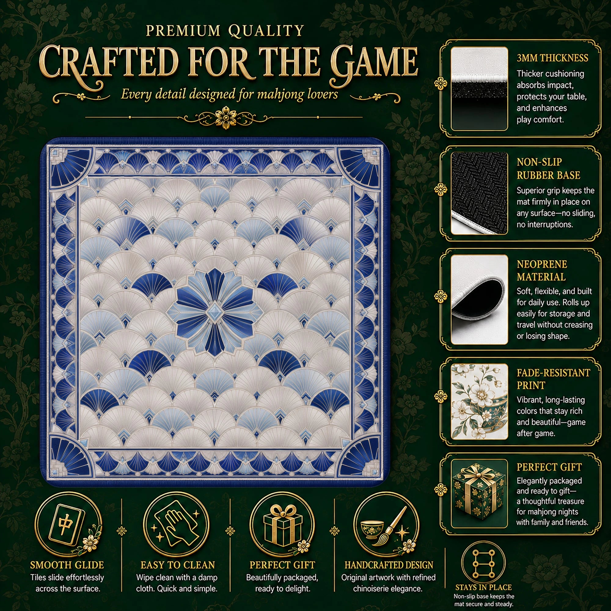 Deco Fan Mahjong Mat – neoprene mah jongg table mat