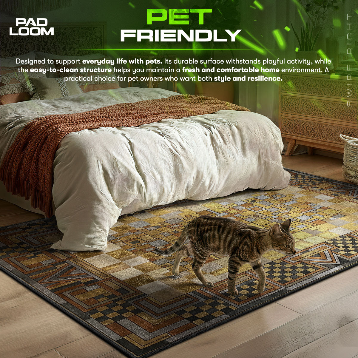 Deco Gold themed area rug for home decor fans