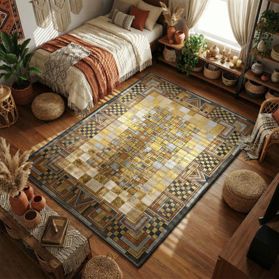 Deco Gold Framework Rug — Art Deco Geometric Area Rug