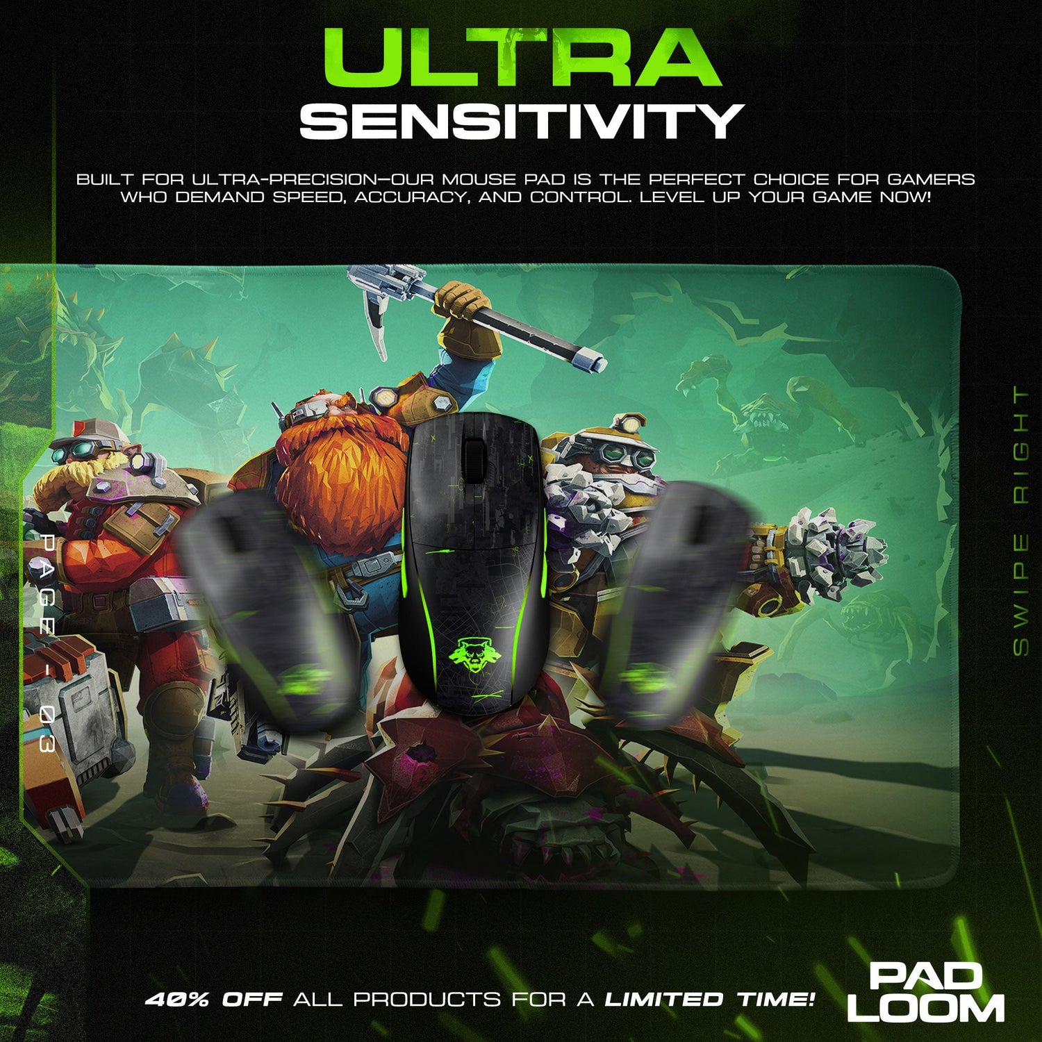 Deep Rock Galactic Mouse Pad, Dwarf Squad Gaming Desk Mat Padloom
