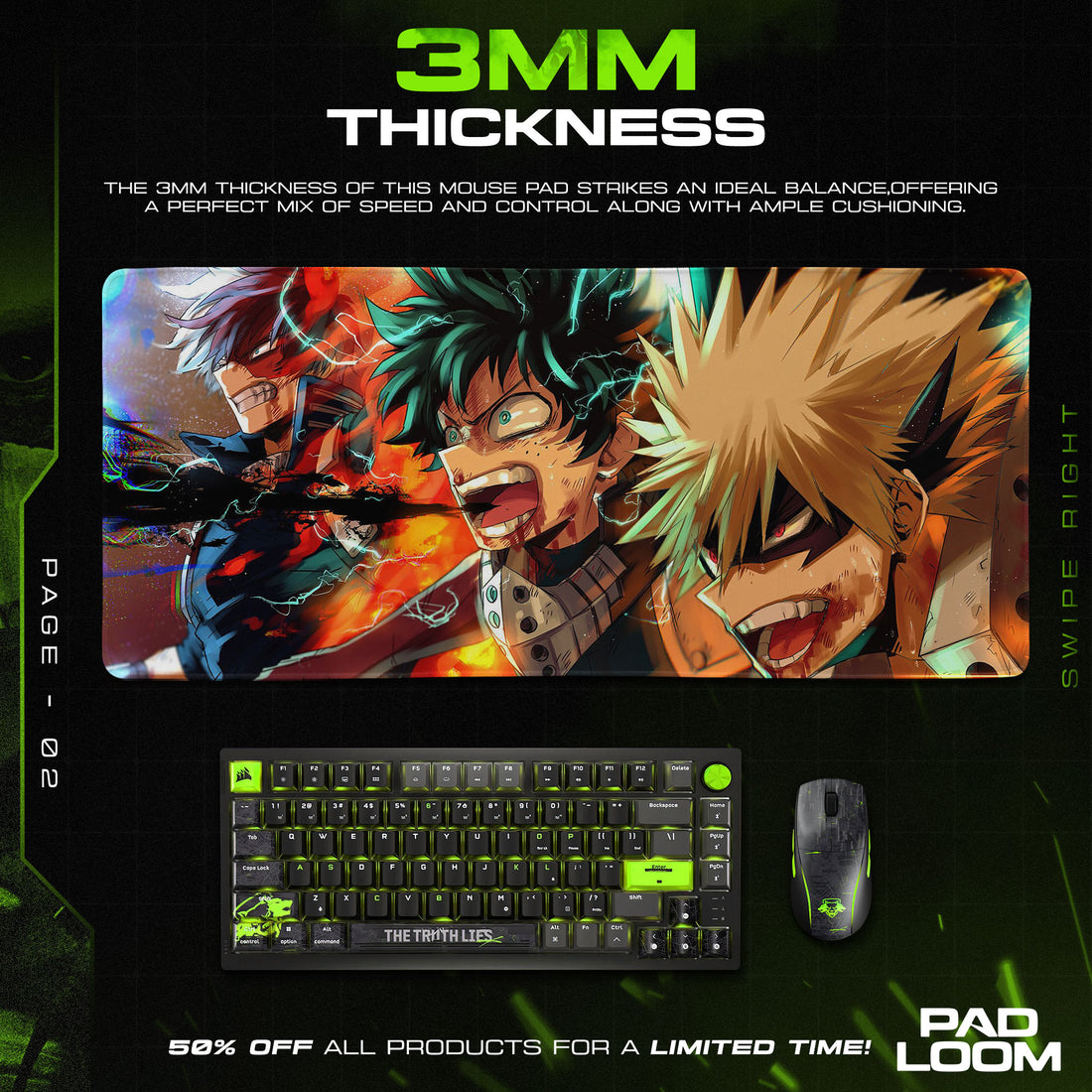 Deku, Bakugo & Todoroki Trio Mouse Pad, Explosive Anime Desk Mat
