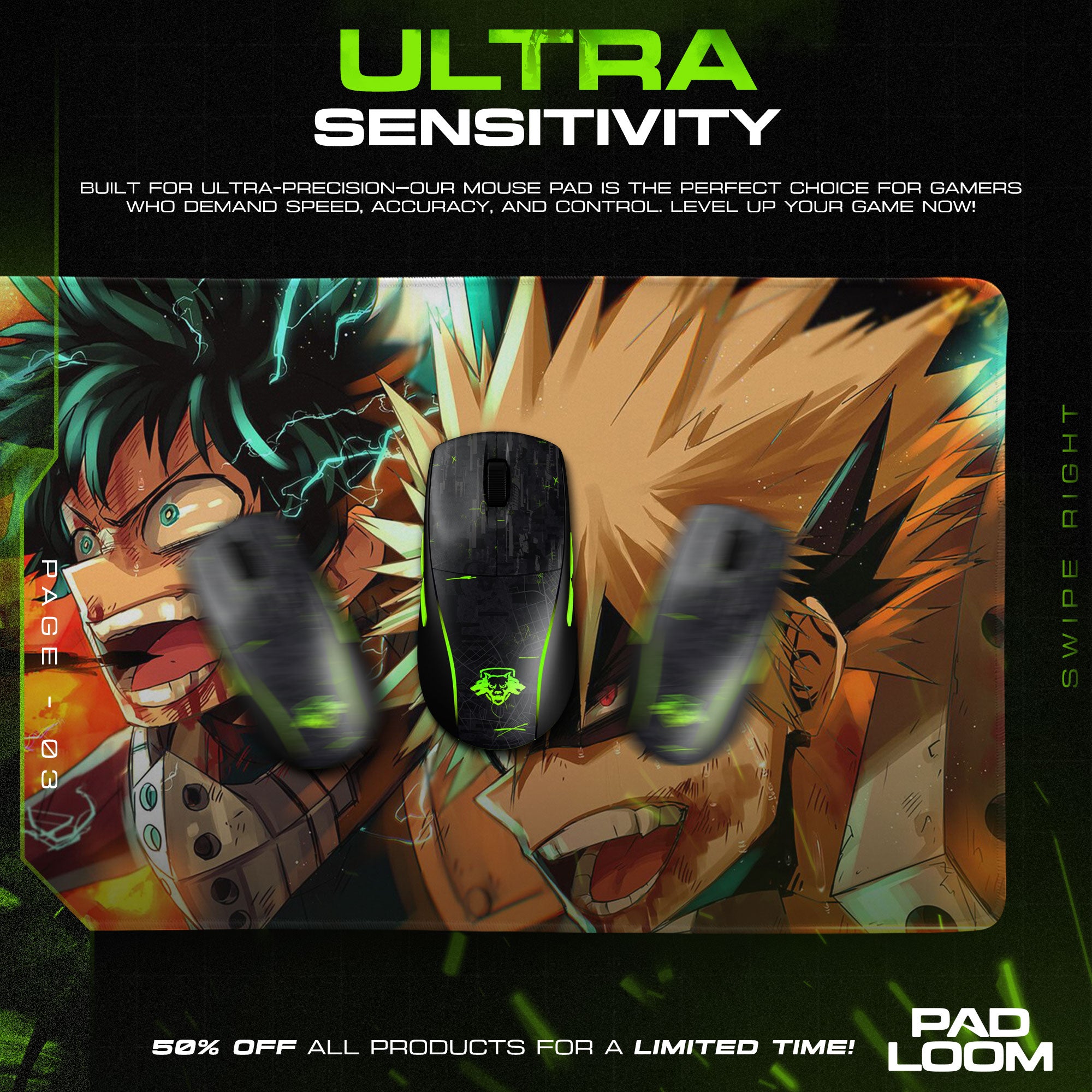 Deku, Bakugo & Todoroki Trio Mouse Pad, Explosive Anime Desk Mat