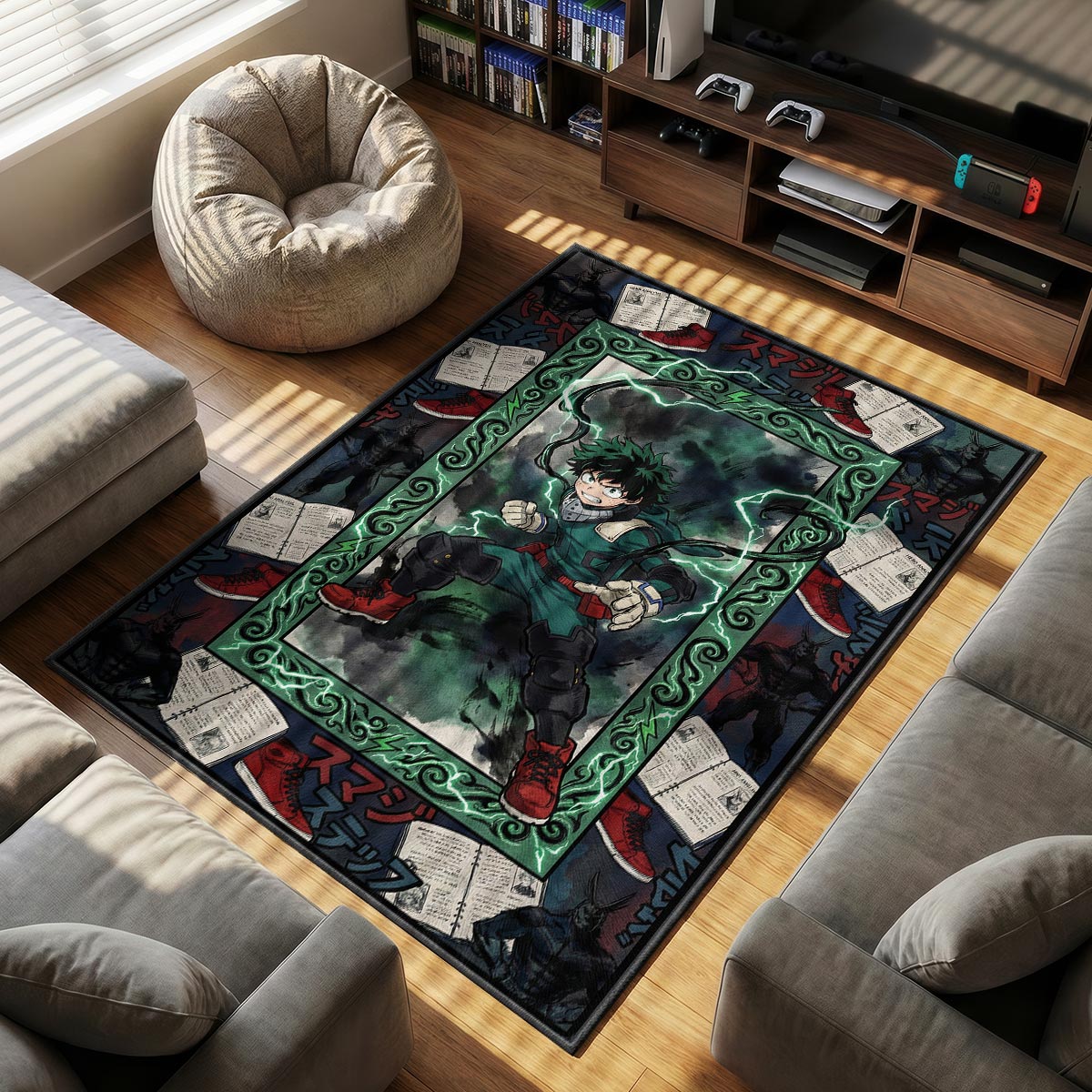 Deku Blackwhip themed area rug for home decor fans