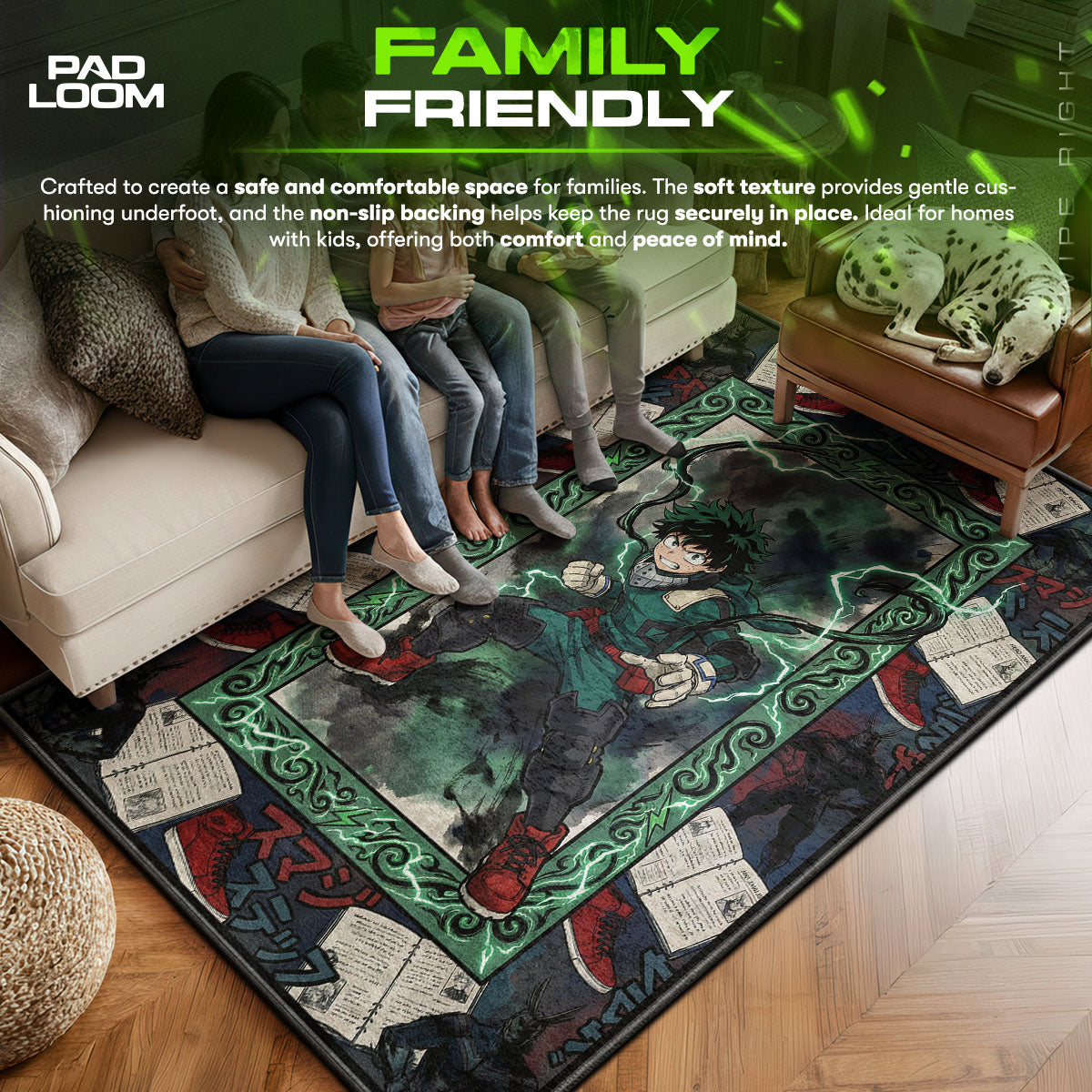 Deku area rug showing full home decor artwork