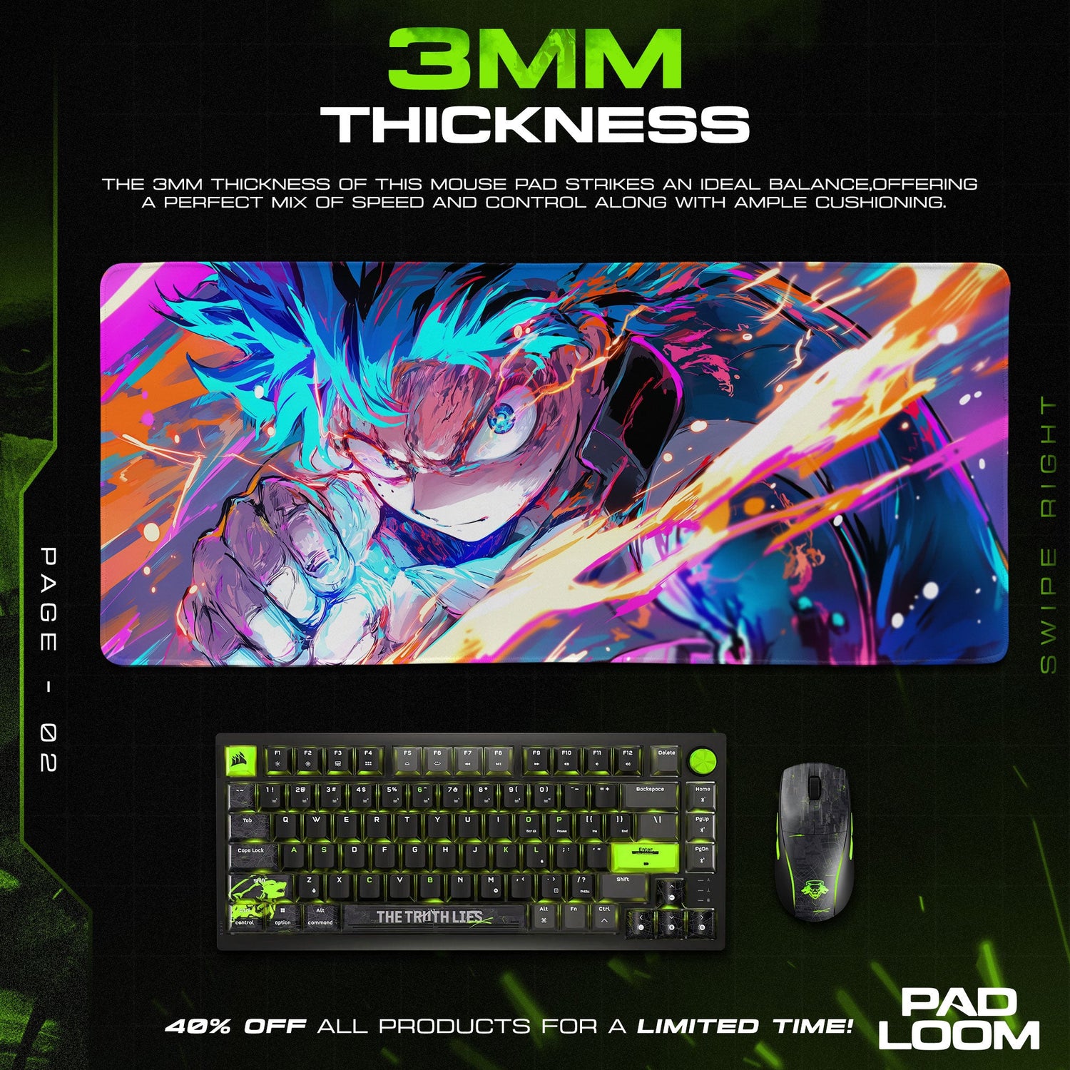 Deku One For All Mouse Pad, MHA Anime Power Surge Gaming Desk Mat Padloom