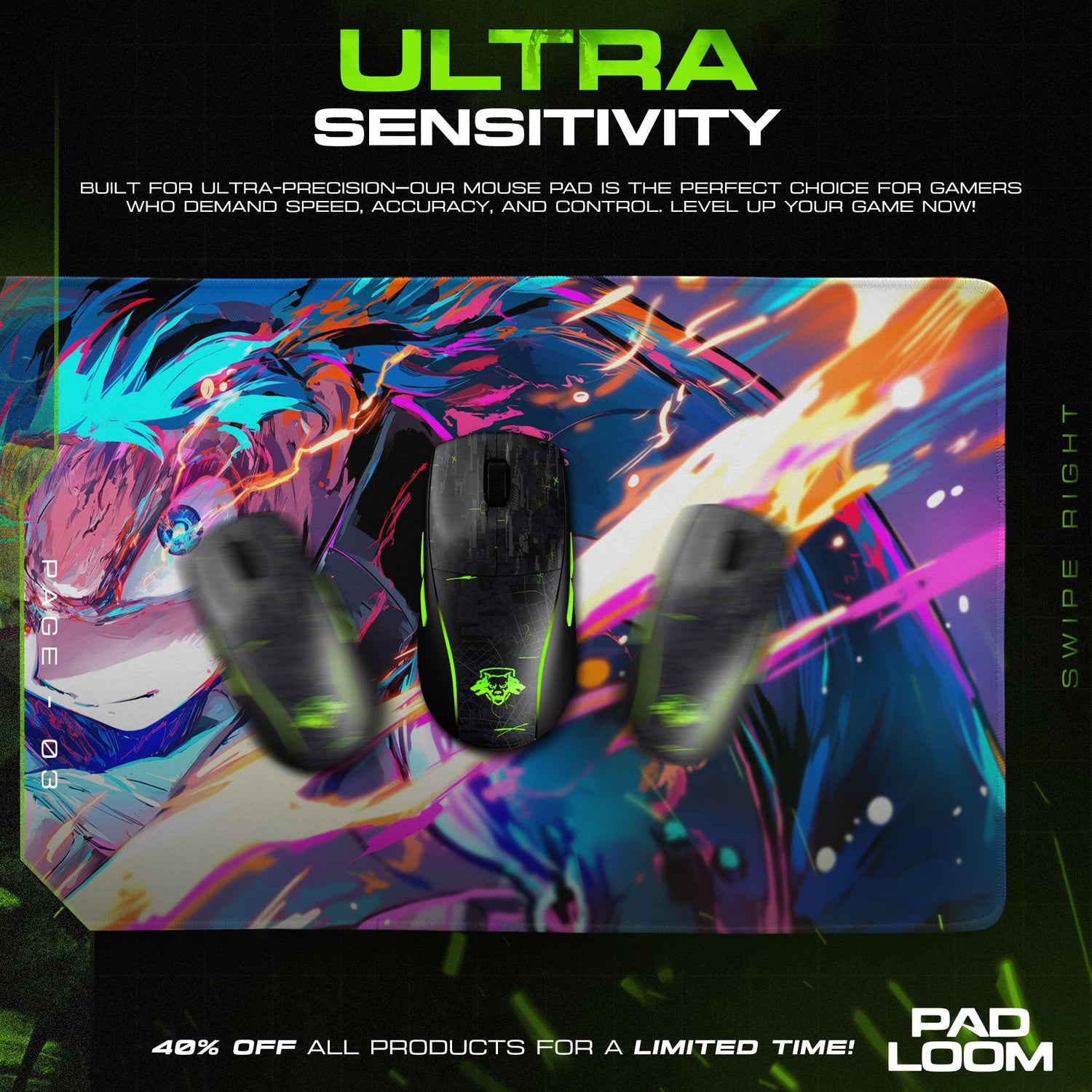 Deku One For All Mouse Pad, MHA Anime Power Surge Gaming Desk Mat Padloom